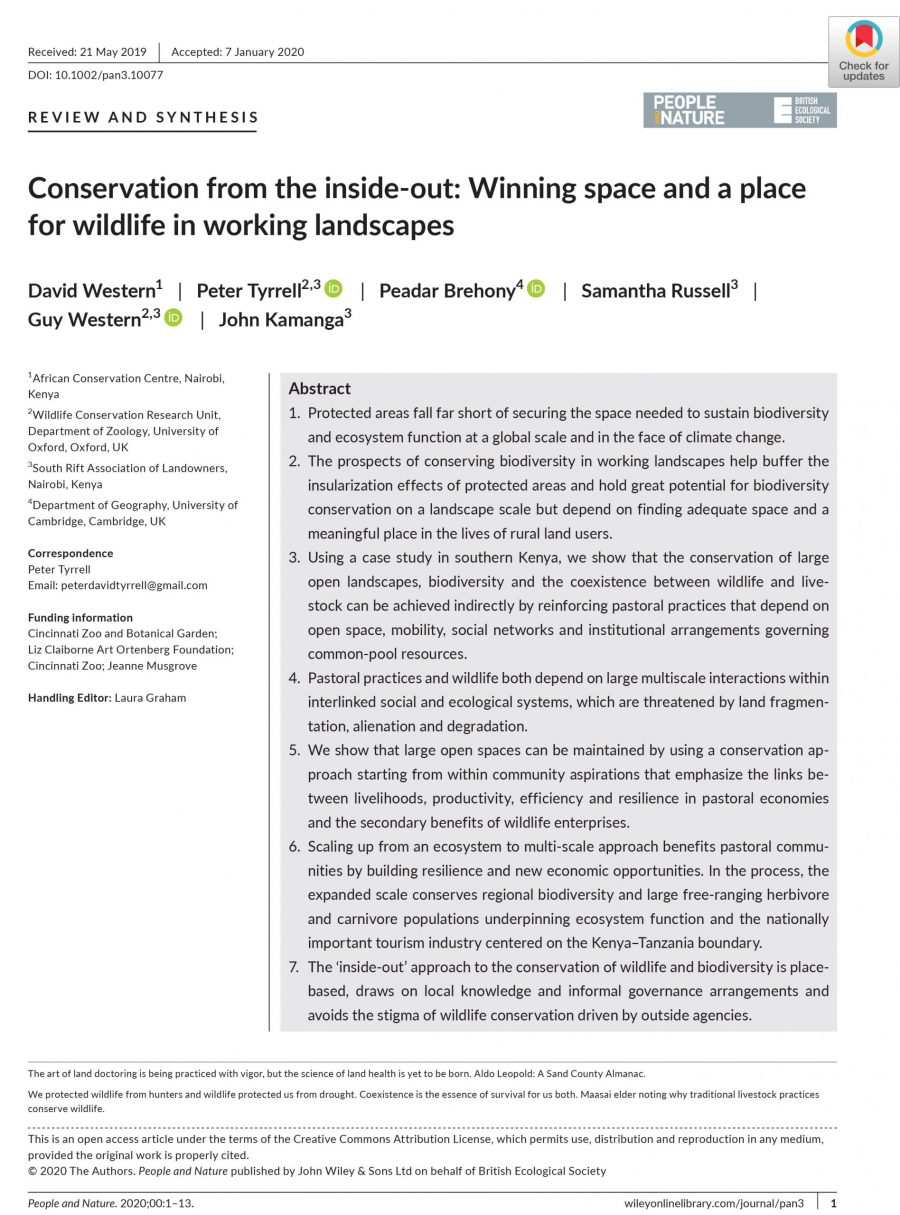 Conservation from the inside-out: Winning space and a place for wildlife in working landscapes
